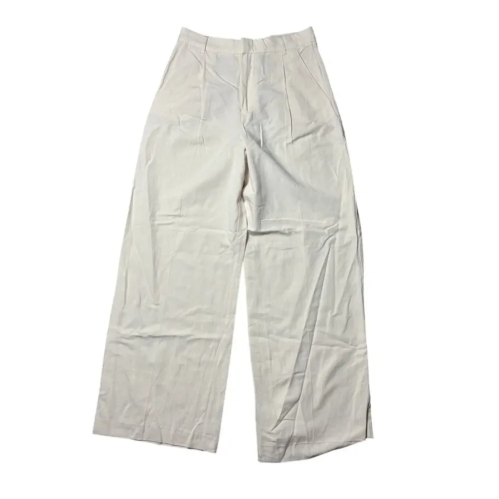 Zara linen blend High Waisted wide leg trousers small